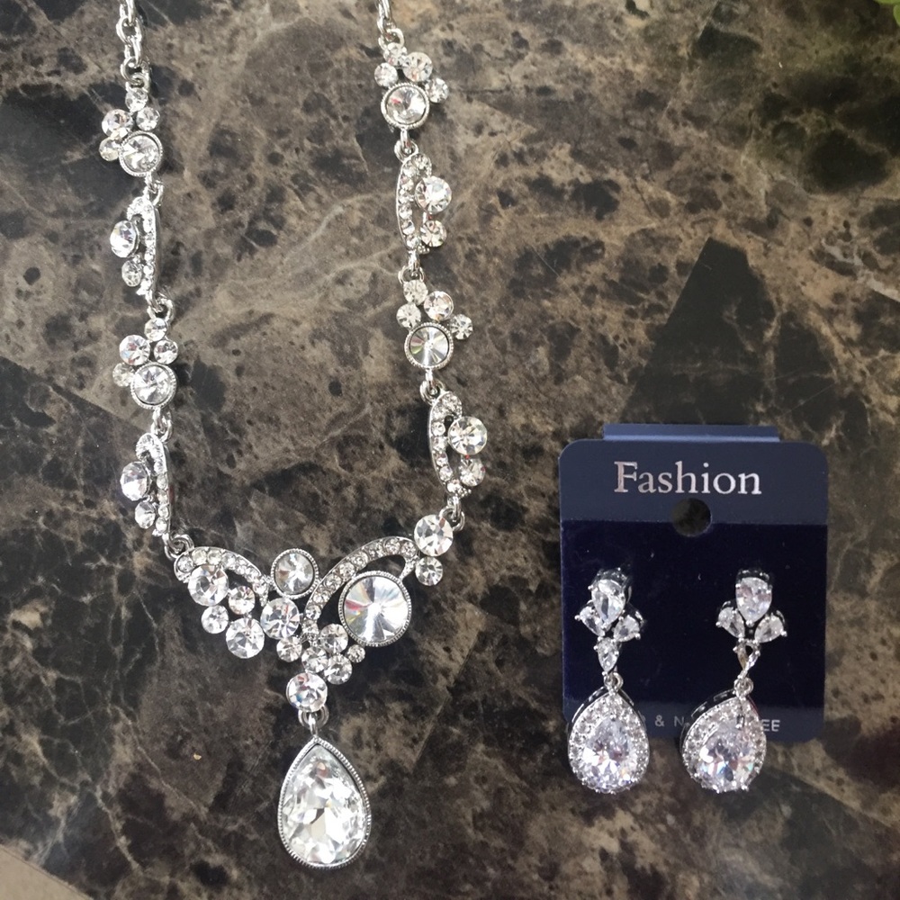 Zirconia statement necklace and earrings